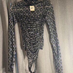 Free People Black Floral Bodysuit